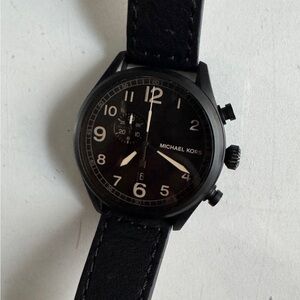 Michael Kors Hangar Men's Black Dial Leather Strap Chronograph Watch MK7069